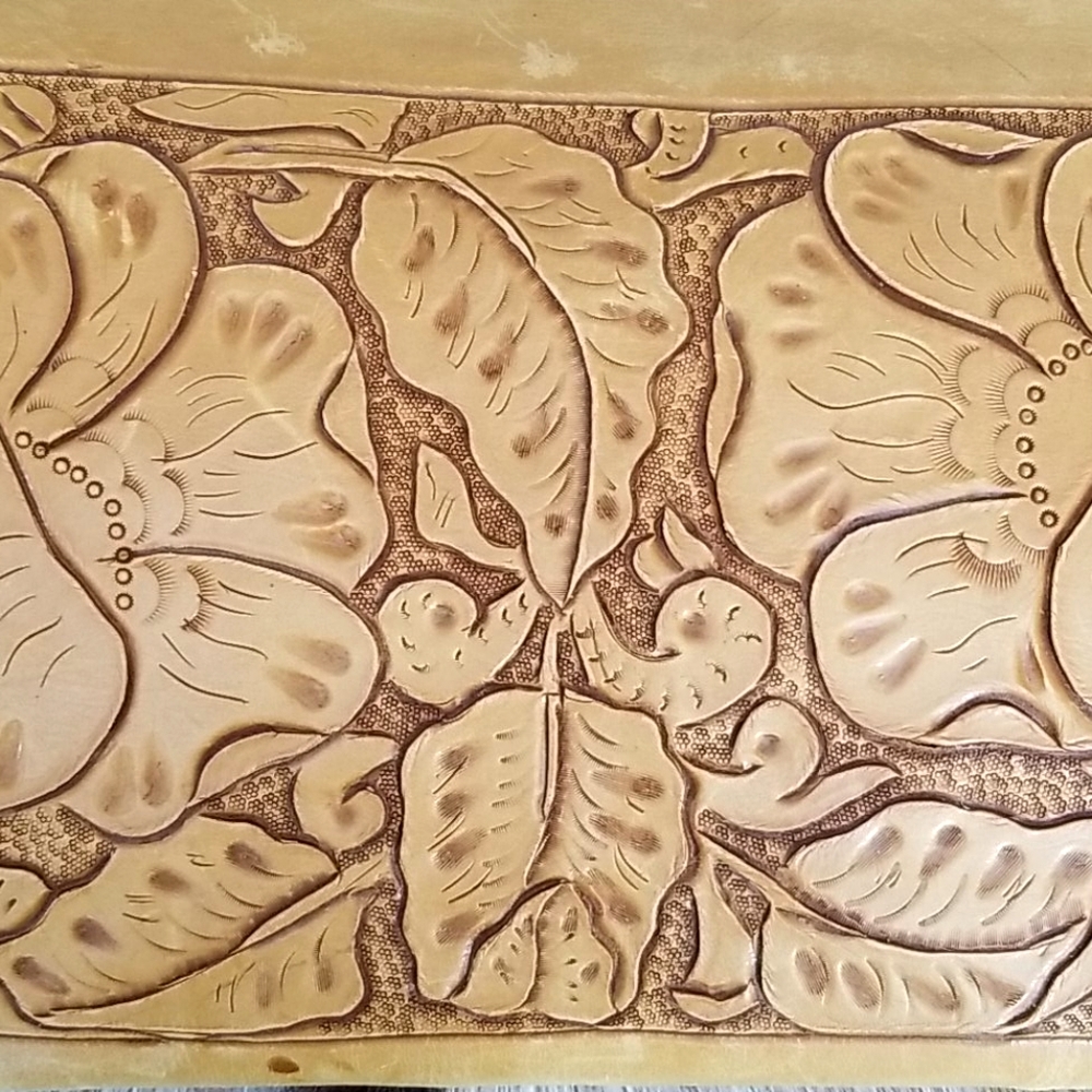 Vintage 1970s Boho Tooled Leather Flowers and Leaves Clutch Handbag - Picture 16 of 16